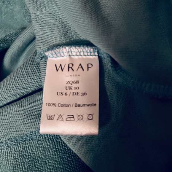 Wrap London 100% Cotton Terry Toweling Knit Mini Dress Aqua Green Size 6 - Picture 3 of 4